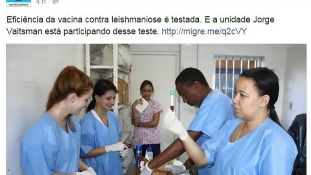 Reprodução de foto do perfil da Vigilância Sanitária do Rio mostra teste em cão Foto: Facebook / Reprodução 
