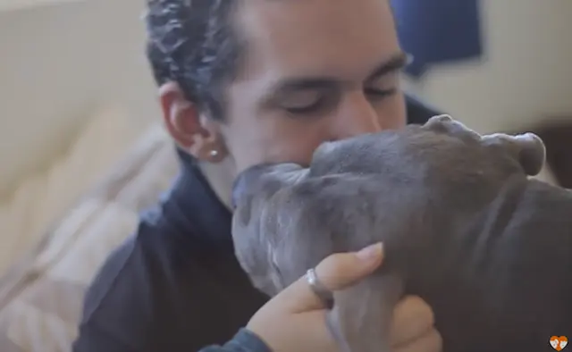 O amor da cachorra está ajudando Joey a ser uma pessoa mais carinhosa. (Foto: Reprodução / Youtube / Pawsitive) 