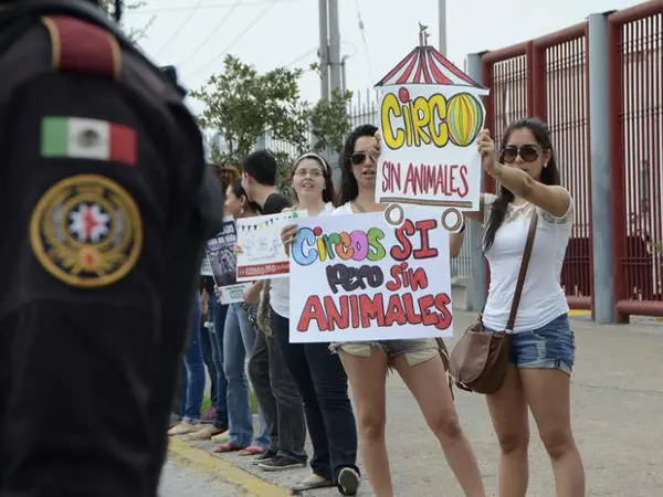 Protesto do lado de fora do circo Ringling Brothers em Monterrey. (Foto: Carlos Tamayo / Terra)