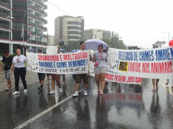 Forte chuva não impediu manifestantes de percorrerem a orla de Maceió. (Foto: Roberta Cólen/ G1)