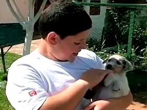 Luan Marques adotou um dos cães que salvou (Foto: Reprodução/RBS TV)