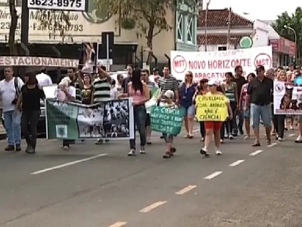 Manifestantes percorrem ruas de Araçatuba (Foto: Reprodução / TV Tem)